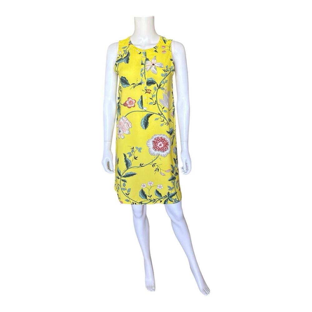 Ann Taylor Loft Outlet Dress Womens S Yellow Floral Sleeveless Shift Lightweight